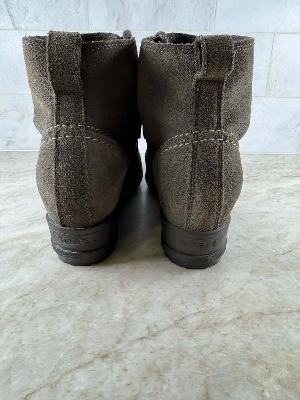 Sorel Evie Lace Waterproof Suede Wedge Ankle Booties Brown Women’s Size 8